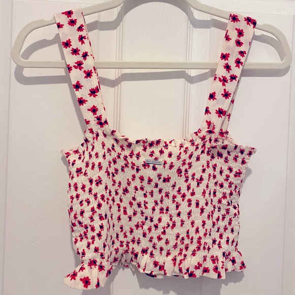 Billabong Ivory Ruched Crop Tank with Red Floral Print Medium - Picture 3 of 6